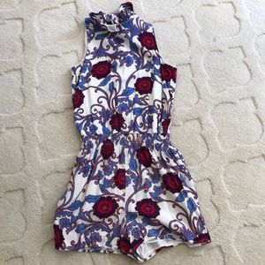 Print romper with ruffle neck